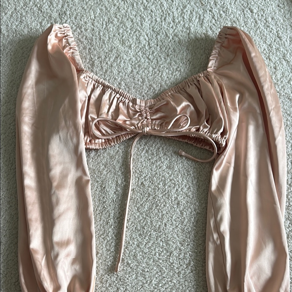 Elegant Satin Puff Sleeve Top Beige Botany (M)